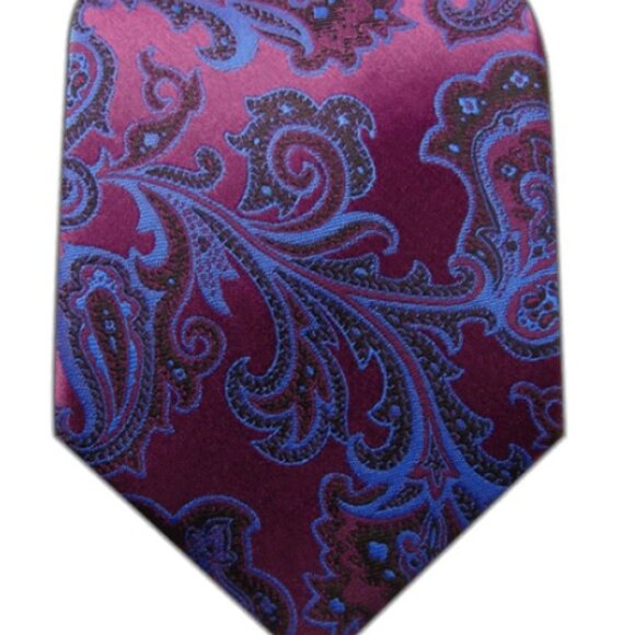 New Hologram Shine Mens Blue Purple Eggplant Black Paisley Design 100% Silk Tie - Picture 4 of 7